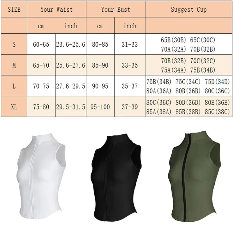Women Athletic Zip Up Sleeveless Tops